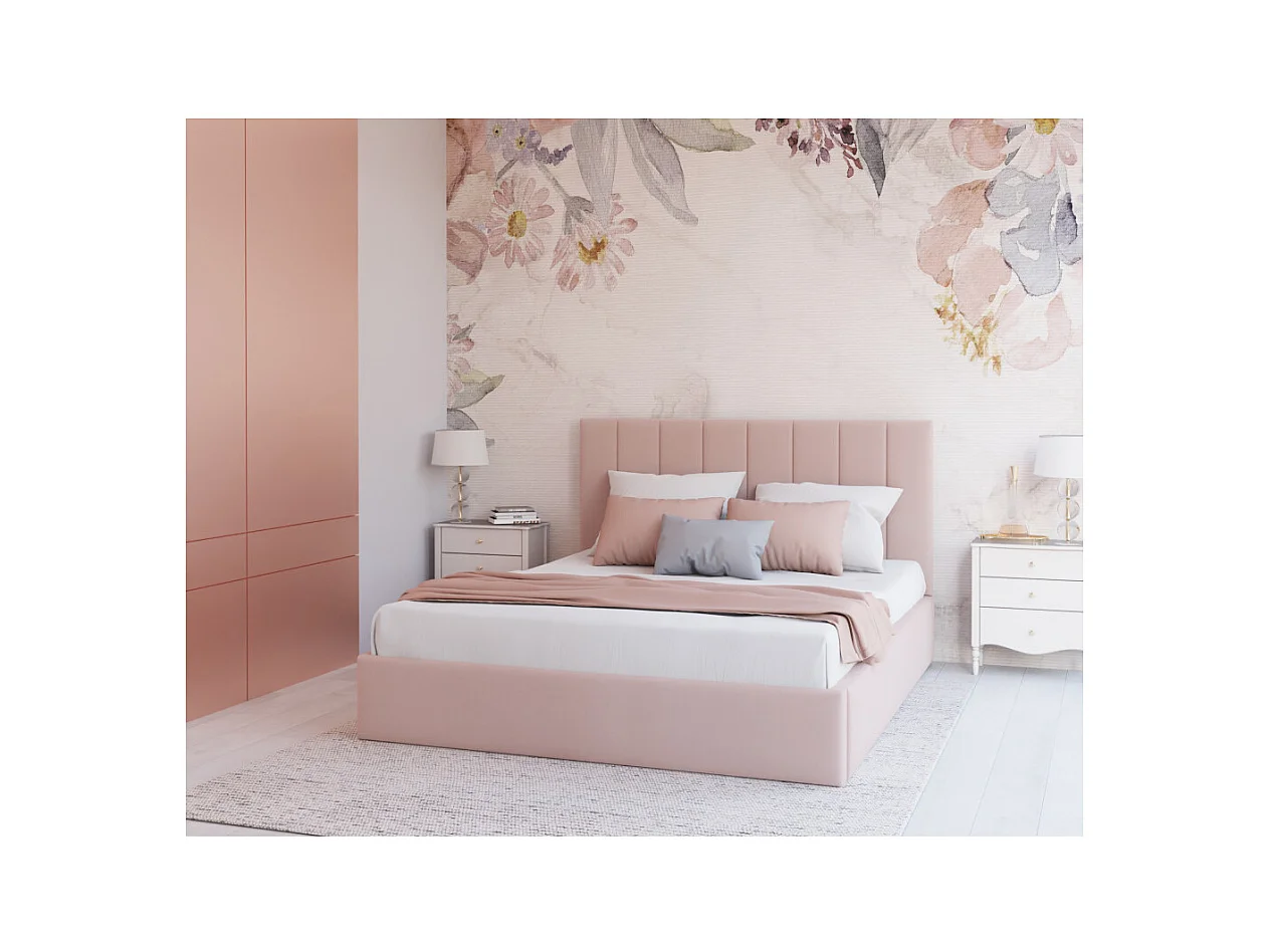 Lit coffre Colorado 140x190 - Sommier inclus Rose pâle