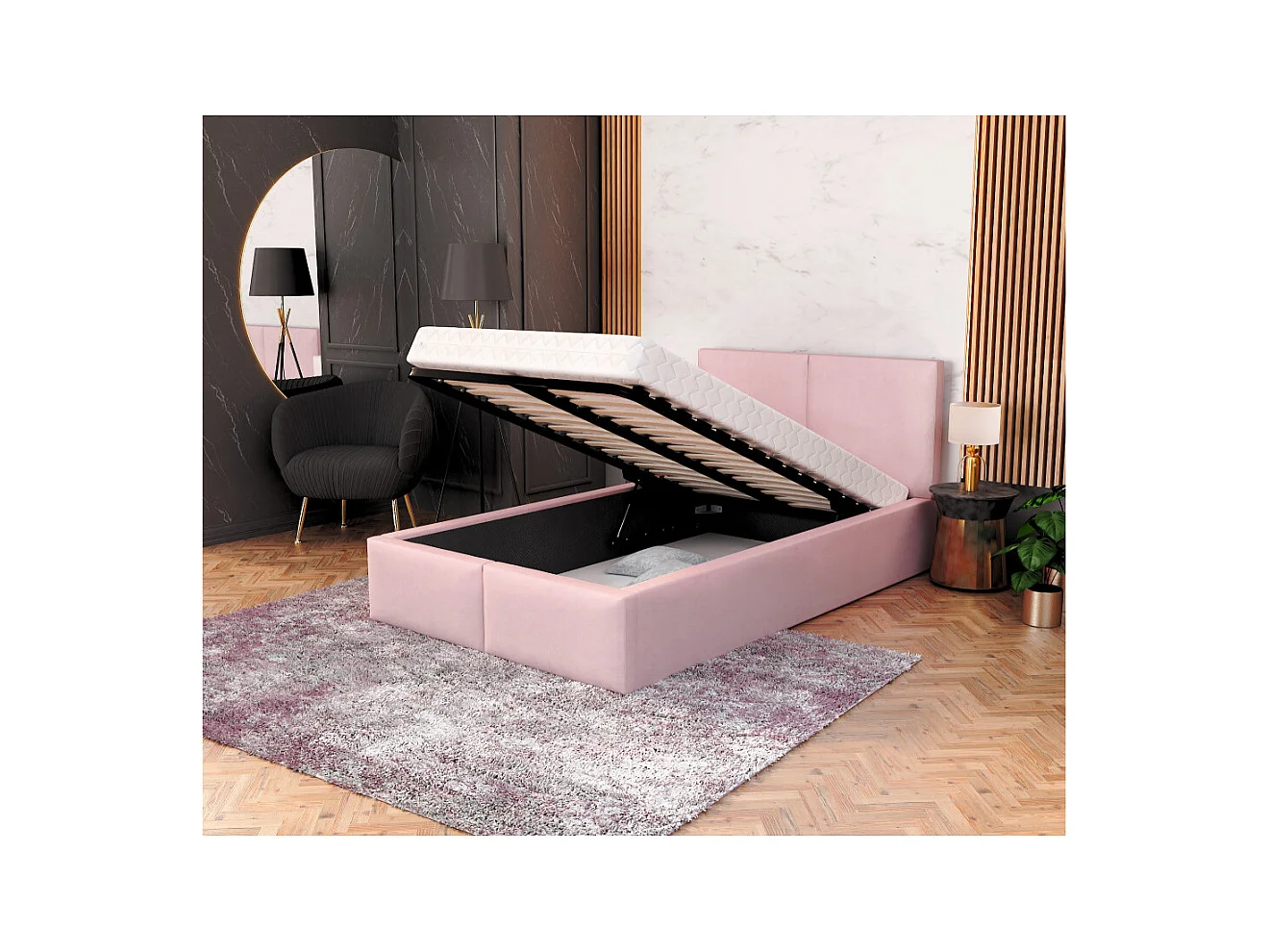 Lit coffre Tesia 120x200  - Sommier inclus Rose pâle