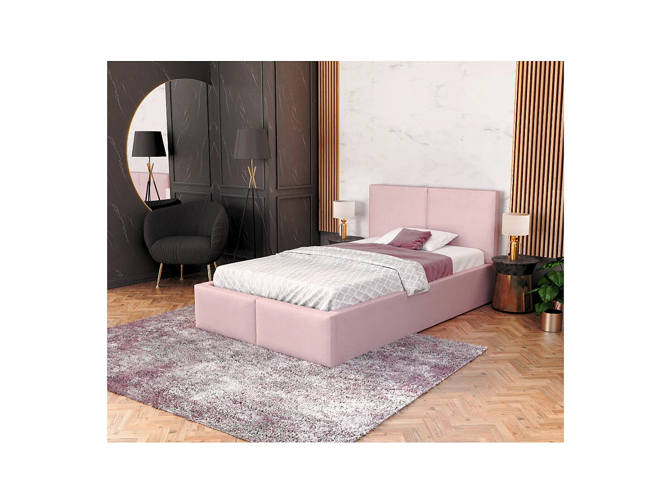 Lit coffre Tesia 120x200  - Sommier inclus Rose pâle