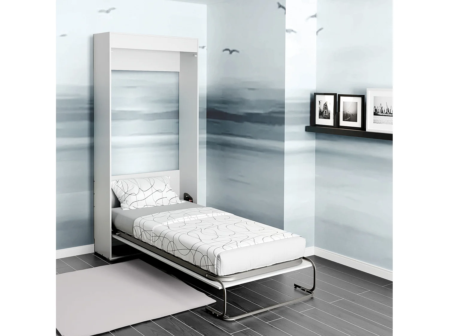 Cama Plegable Juvenil Invitados Abatible Vertical Blanco Mate 90x190 cm