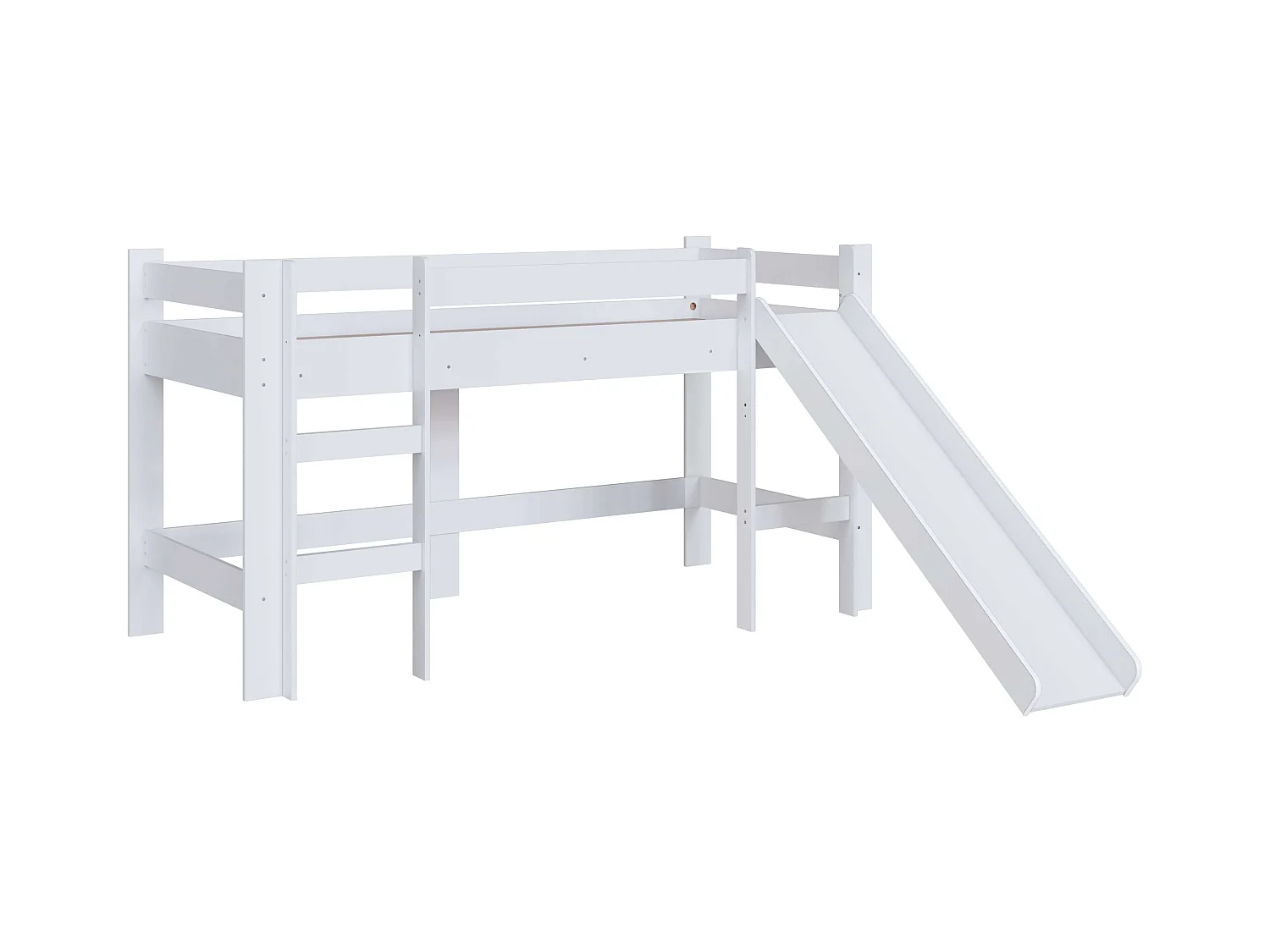 Lit mezzanine enfant Nubbi avec toboggan, chambre blanche 202x110x210 cm