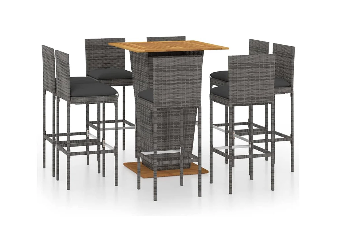 Woodmoor  Ensemble de bar de jardin 9 pcs et coussins Résine tressée Gris