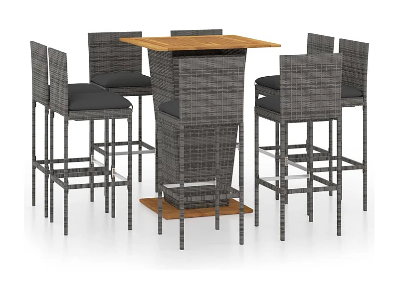 Woodmoor  Ensemble de bar de jardin 9 pcs et coussins Résine tressée Gris