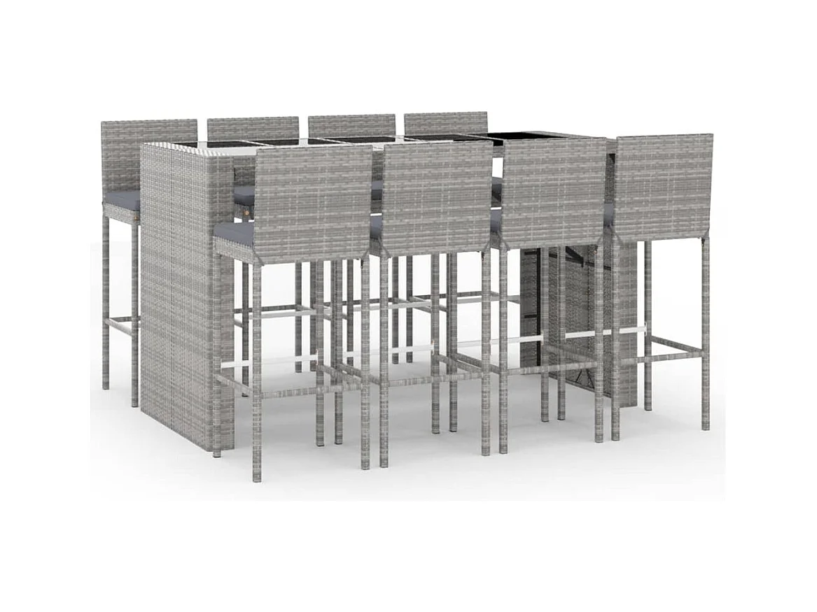 Eva Lynn  Ensemble de bar de jardin 9 pcs avec coussins gris poly rotin