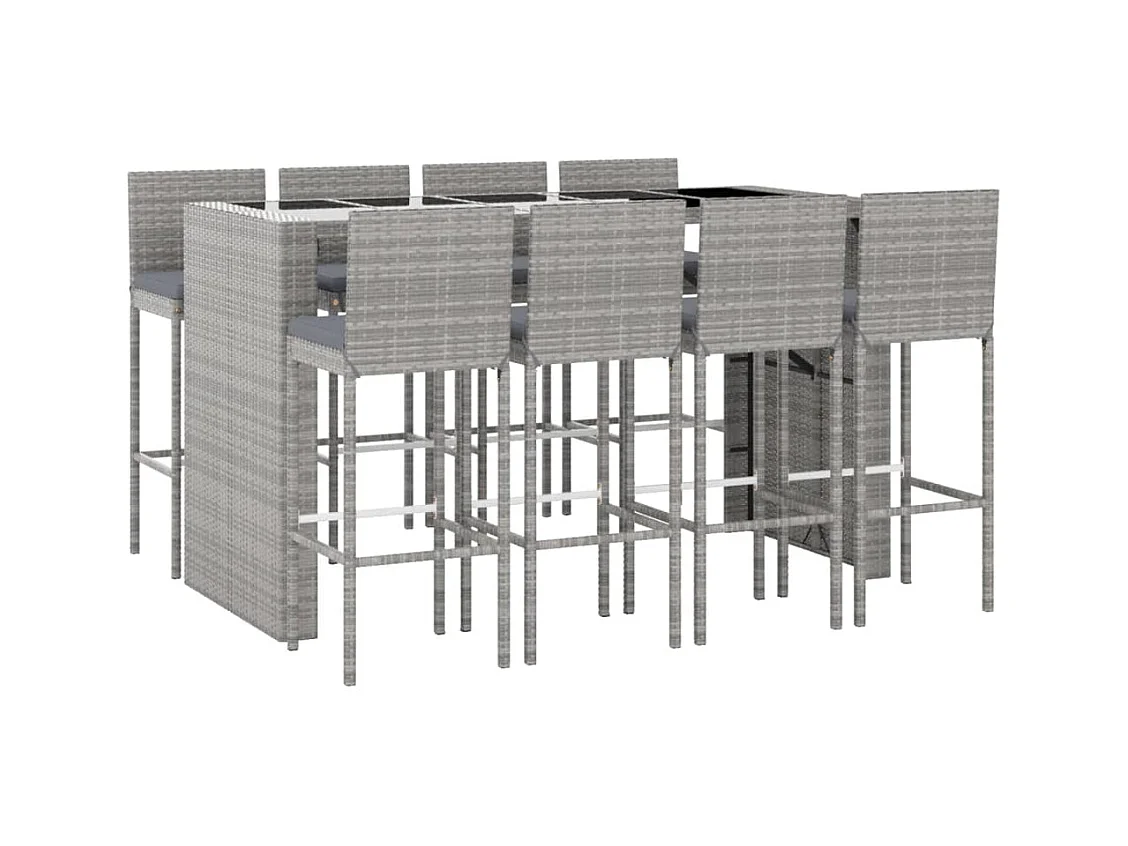 Eva Lynn  Ensemble de bar de jardin 9 pcs avec coussins gris poly rotin