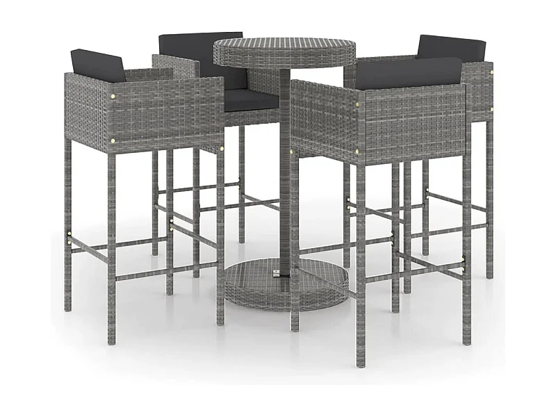 San Ferdinando di Puglia  Ensemble de bar de jardin 5 pcs et coussins Résine tressée Gris