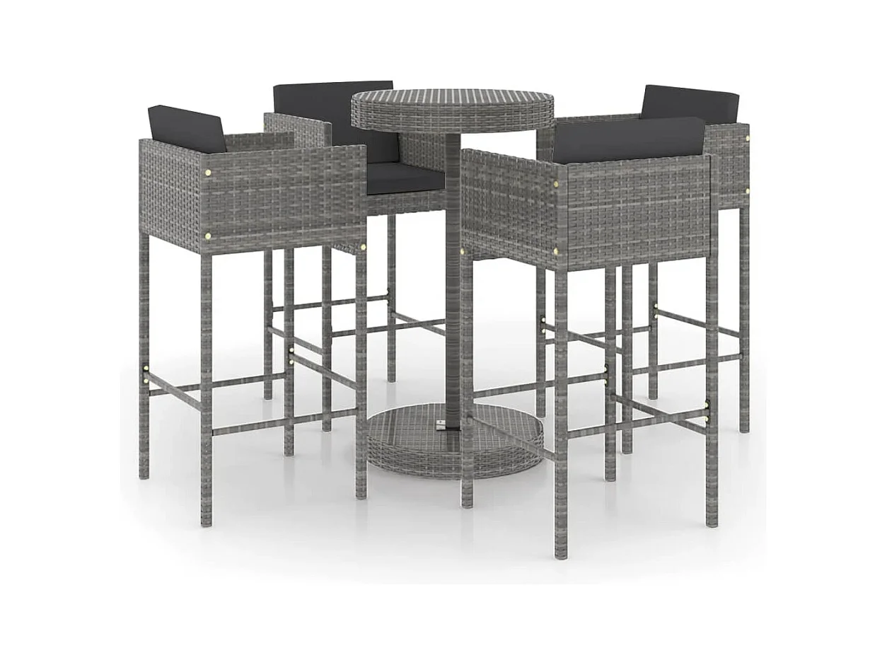 San Ferdinando di Puglia  Ensemble de bar de jardin 5 pcs et coussins Résine tressée Gris