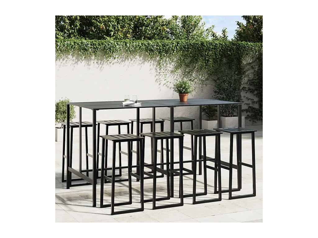 Cavehill  Ensemble de bar de jardin 9 pcs noir acier enduit de poudre
