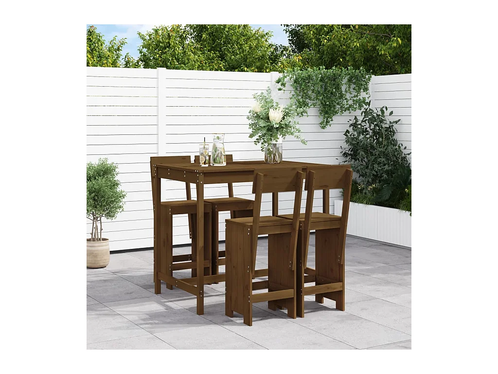 Tracy  Ensemble de bar de jardin 5 pcs marron miel bois de pin massif