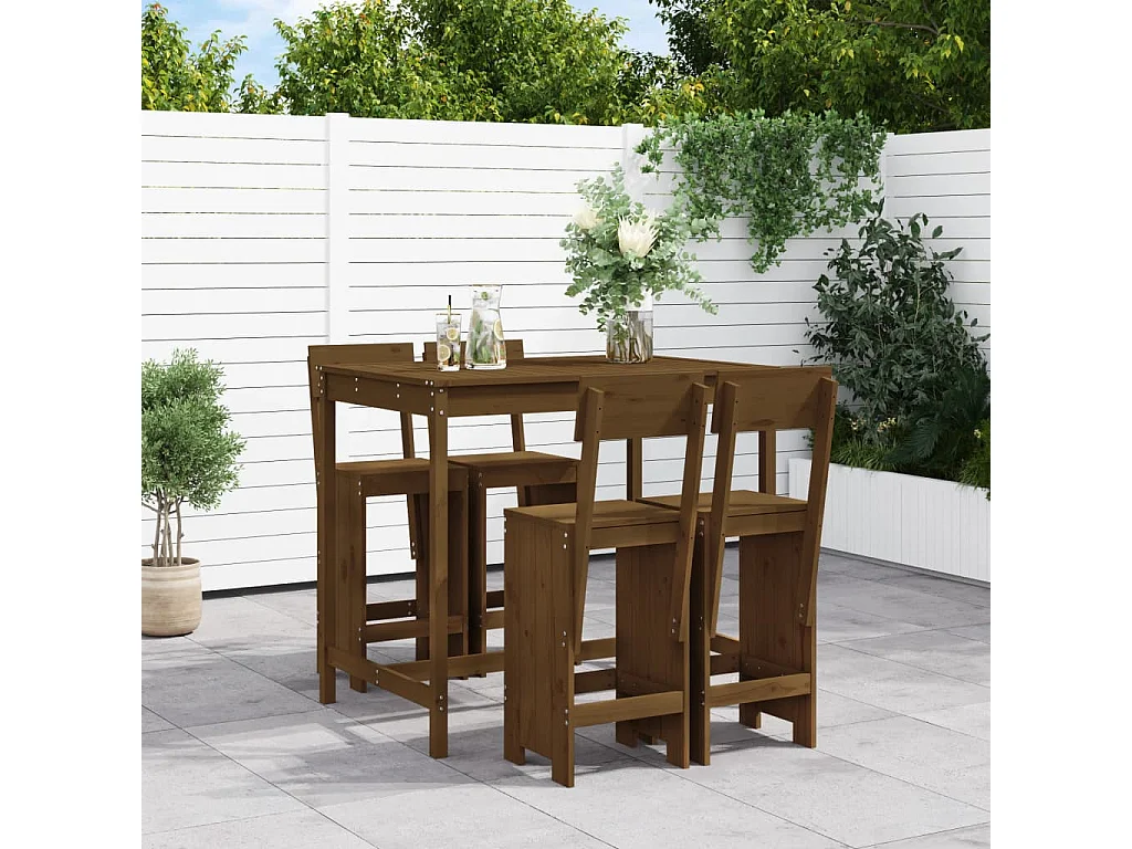 Tracy  Ensemble de bar de jardin 5 pcs marron miel bois de pin massif