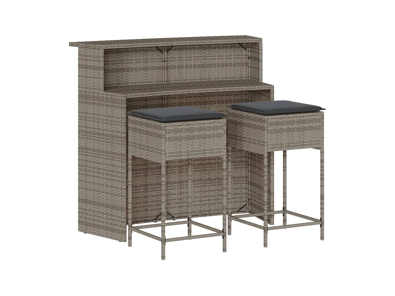 Inarin  3-delige Tuinbarset met kussens poly rattan grijs