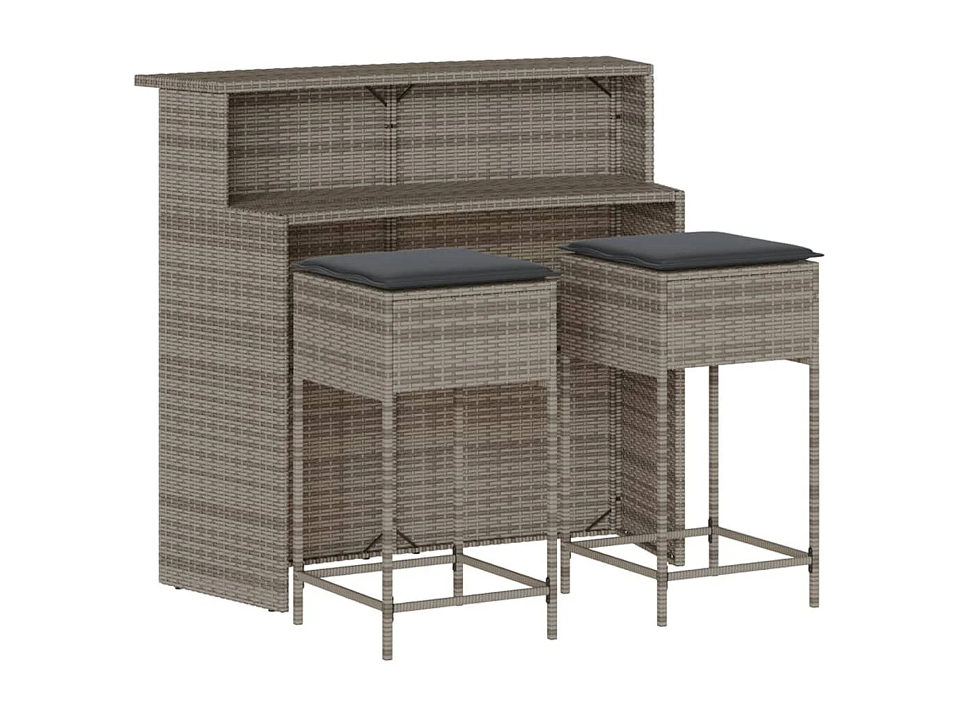 Inarin  Ensemble de bar de jardin 3 pcs et coussins gris résine tressée