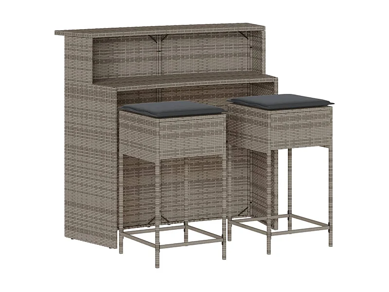 Inarin  Ensemble de bar de jardin 3 pcs et coussins gris résine tressée