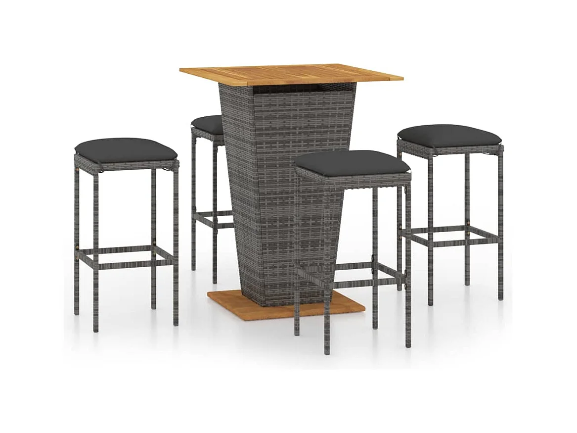 Gela  Ensemble de bar de jardin 5 pcs et coussins Résine tressée Gris