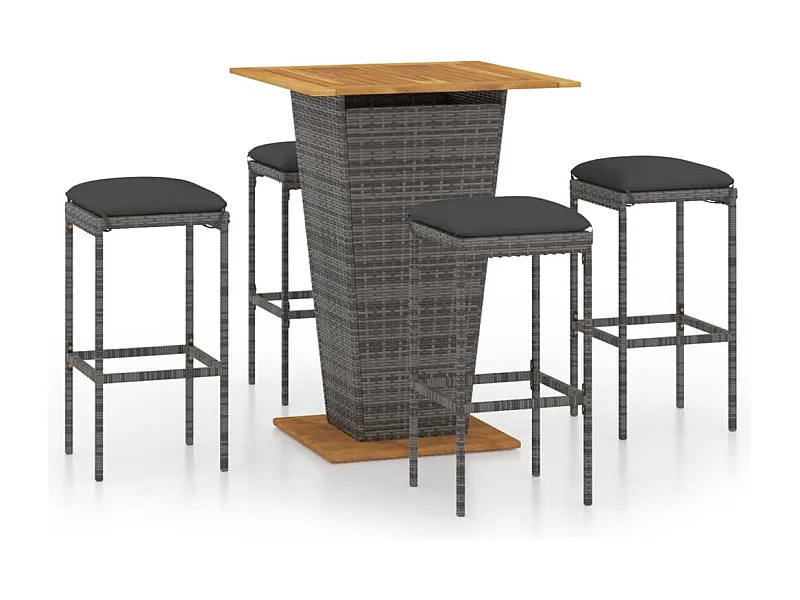 Gela  Ensemble de bar de jardin 5 pcs et coussins Résine tressée Gris