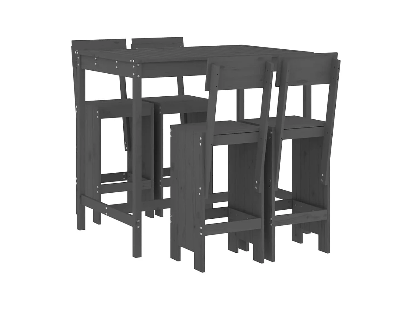 Tracy  Set de mesa y taburetes altos jardín 5 piezas madera pino gris
