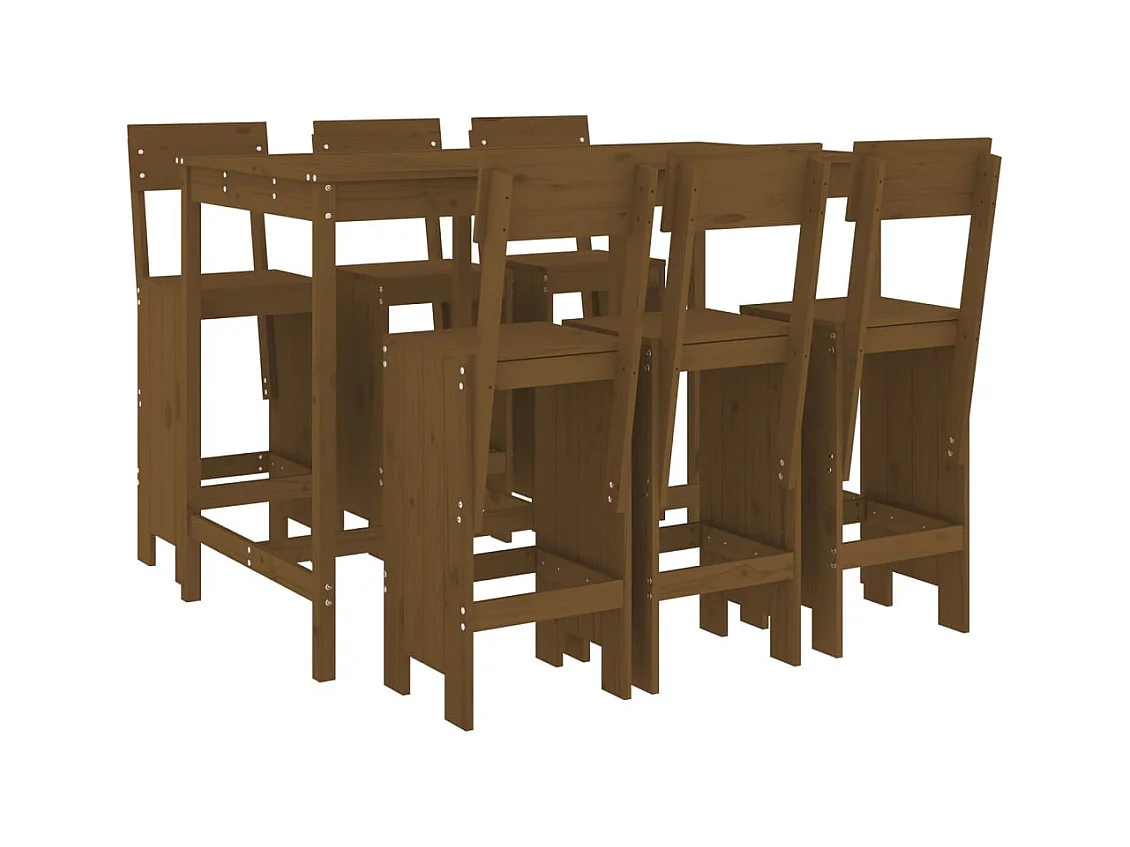 Xelrik  Ensemble de bar de jardin 7 pcs marron miel bois de pin massif