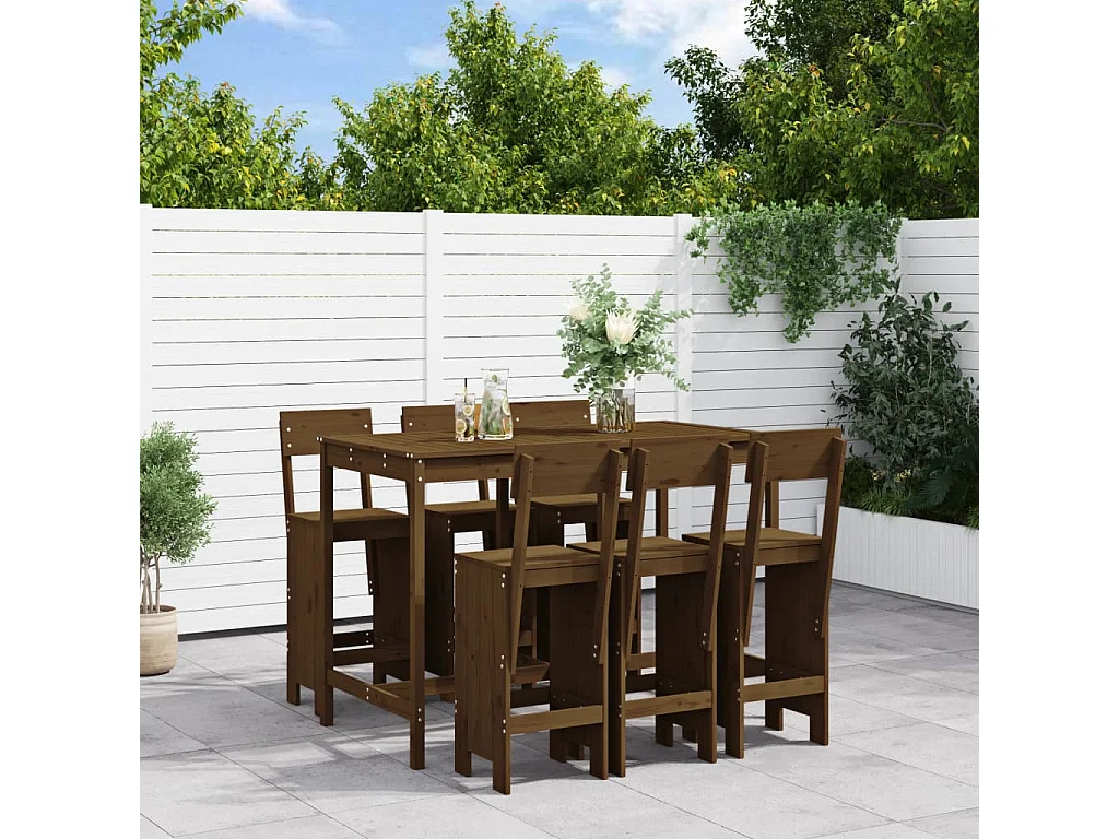 Xelrik  Ensemble de bar de jardin 7 pcs marron miel bois de pin massif