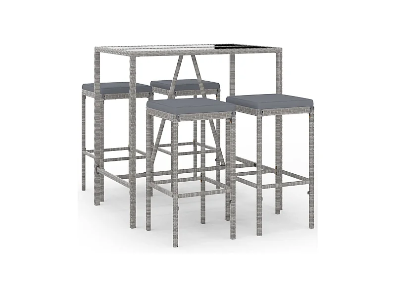 Eliron  Ensemble de bar de jardin 5 pcs avec coussins gris poly rotin