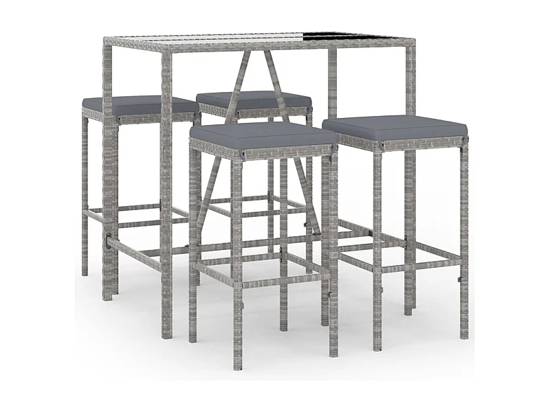 Eliron  Ensemble de bar de jardin 5 pcs avec coussins gris poly rotin