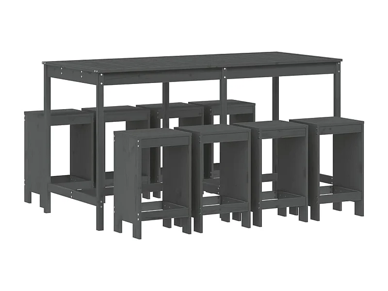 Claire-Rose-Anne  Ensemble de bar de jardin 9 pcs gris bois de pin massif