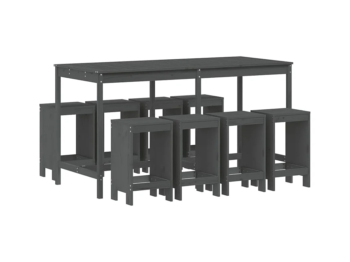 Claire-Rose-Anne  Ensemble de bar de jardin 9 pcs gris bois de pin massif