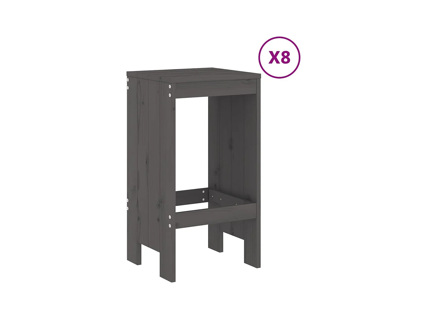 Claire-Rose-Anne  Ensemble de bar de jardin 9 pcs gris bois de pin massif