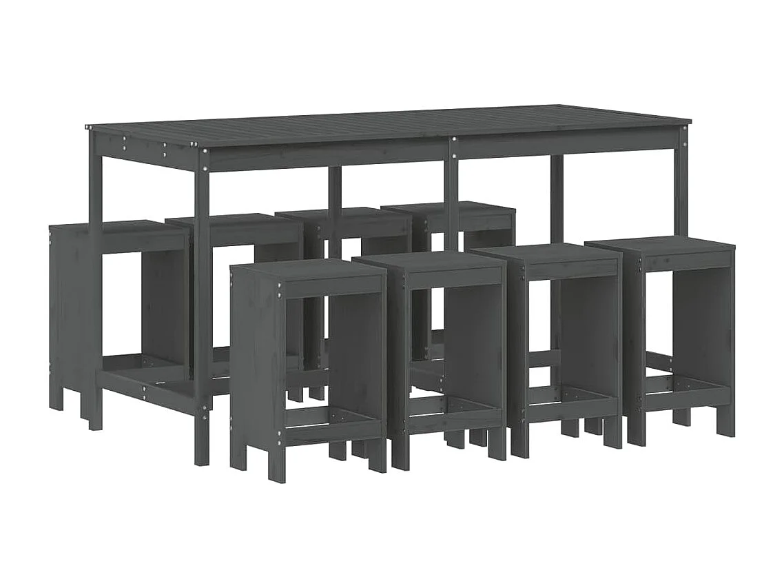 Claire-Rose-Anne  Ensemble de bar de jardin 9 pcs gris bois de pin massif