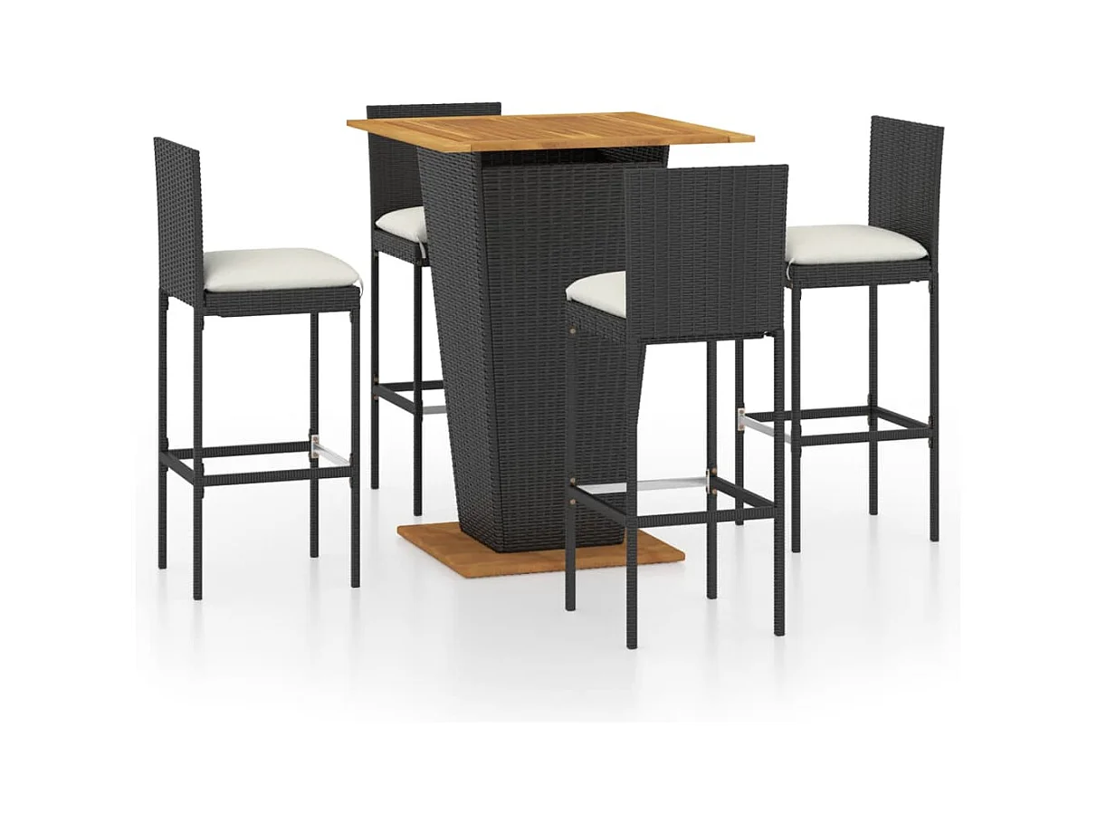 Woodmoor  Ensemble de bar de jardin 5 pcs et coussins Résine tressée Noir