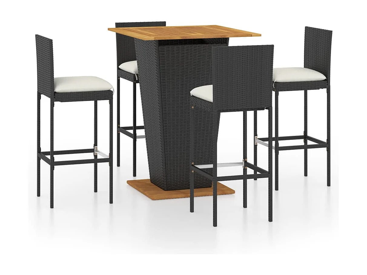 Woodmoor  Set de muebles de bar de jardín 5 pzas y cojines ratán PE negro