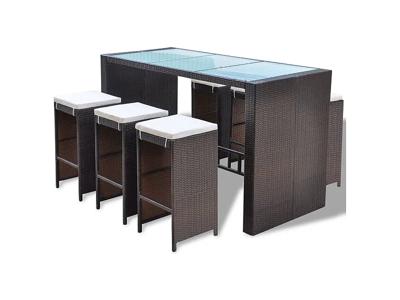 Laurent-Paul-Francis  Ensemble de bar de jardin 7 pcs coussins Résine tressée Marron