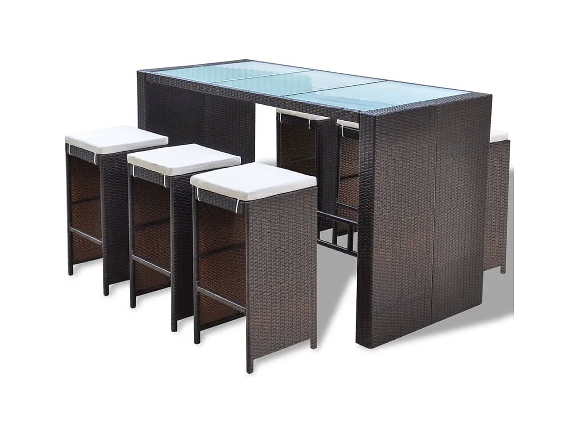 Laurent-Paul-Francis  Ensemble de bar de jardin 7 pcs coussins Résine tressée Marron