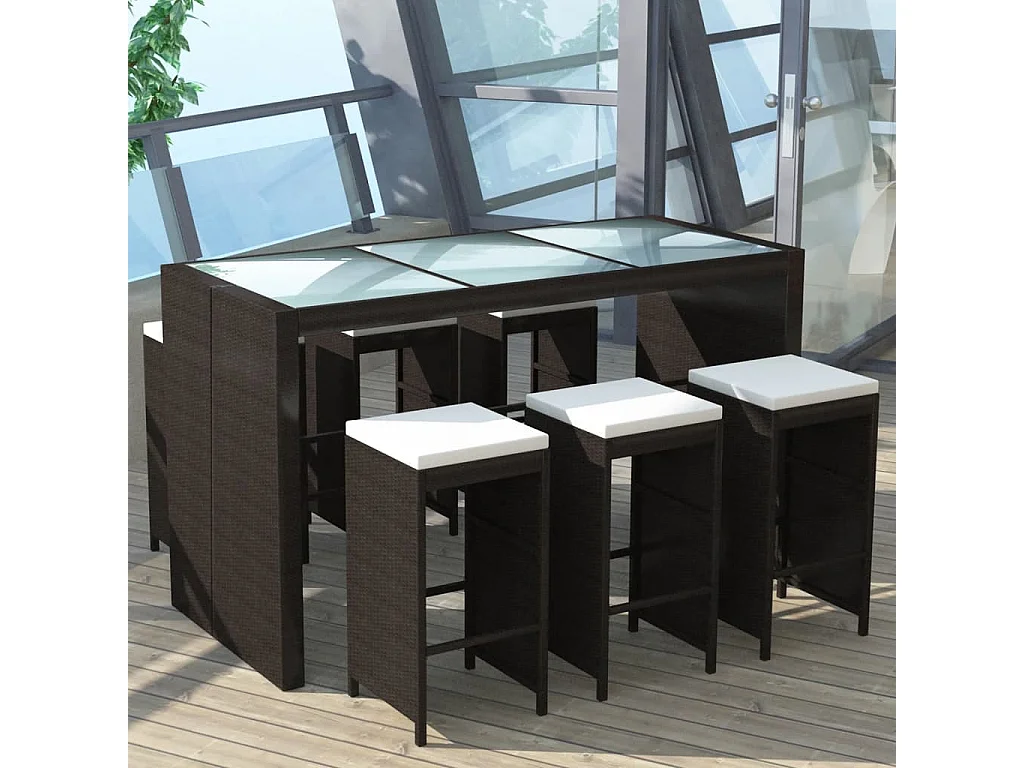 Laurent-Paul-Francis  Ensemble de bar de jardin 7 pcs coussins Résine tressée Marron