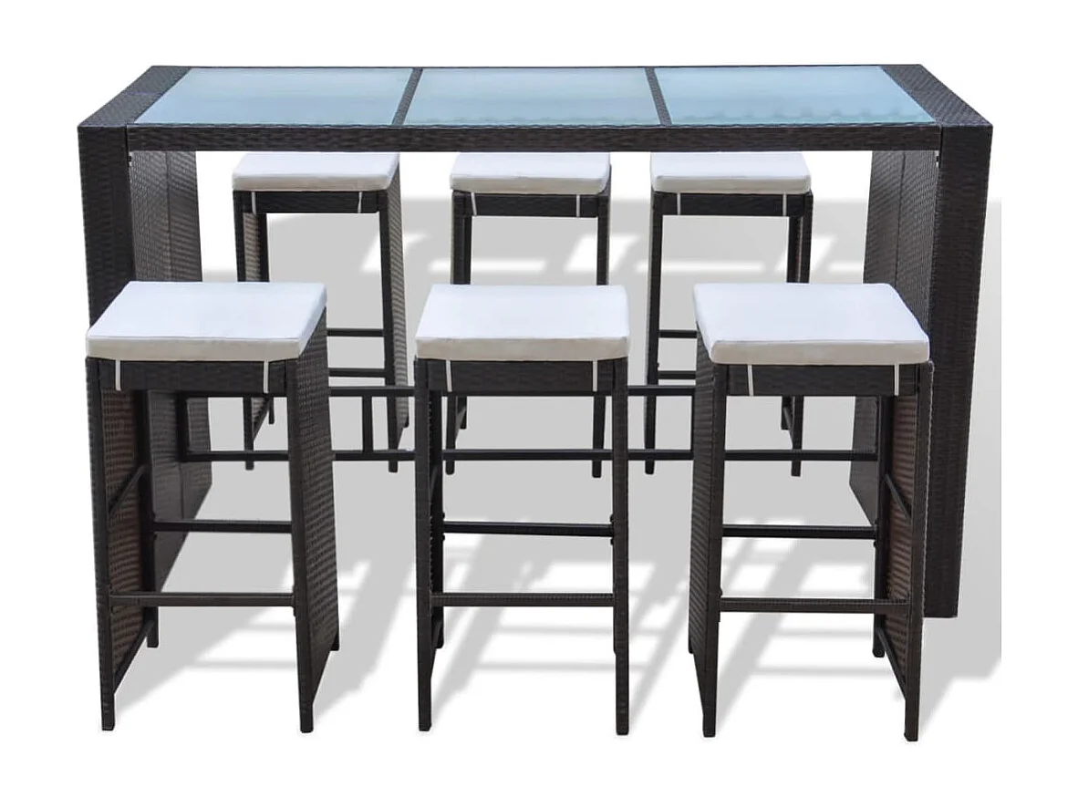 Laurent-Paul-Francis  Ensemble de bar de jardin 7 pcs coussins Résine tressée Marron