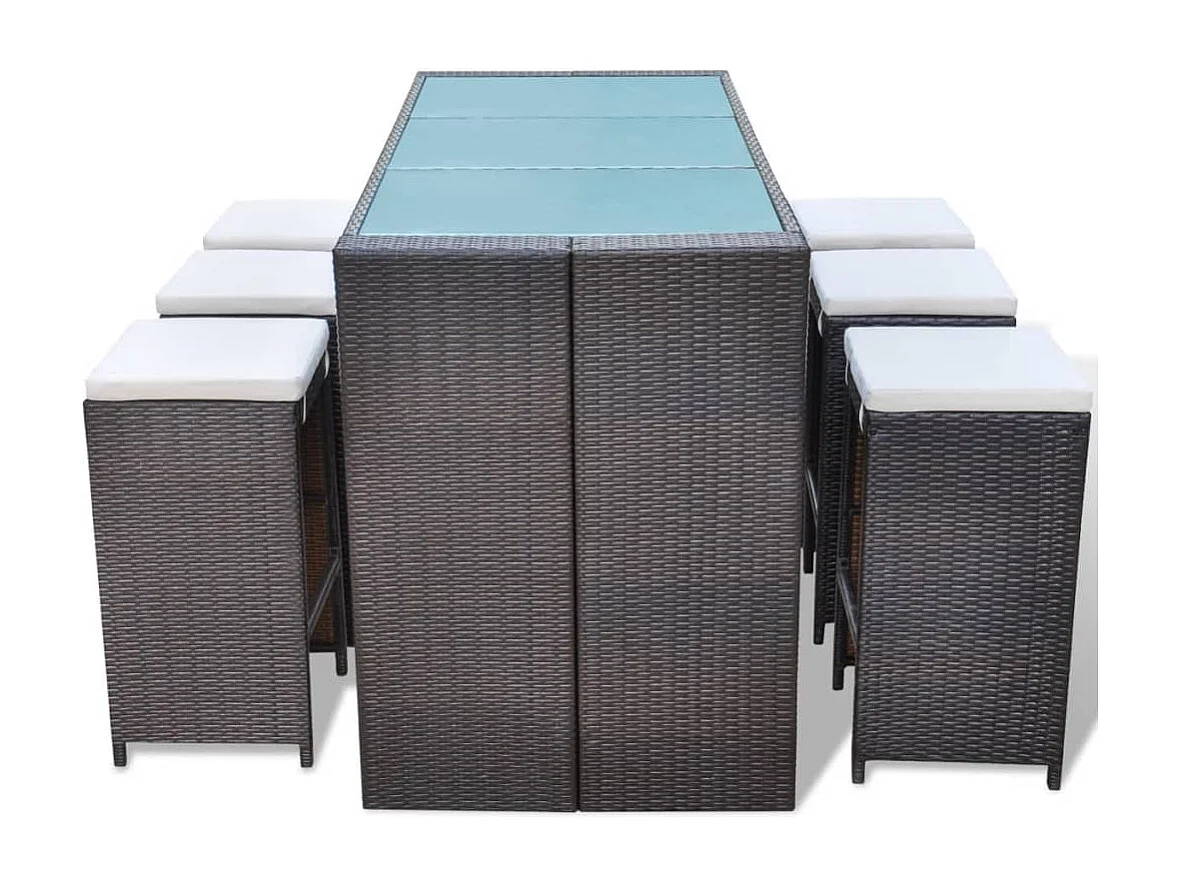 Laurent-Paul-Francis  Ensemble de bar de jardin 7 pcs coussins Résine tressée Marron