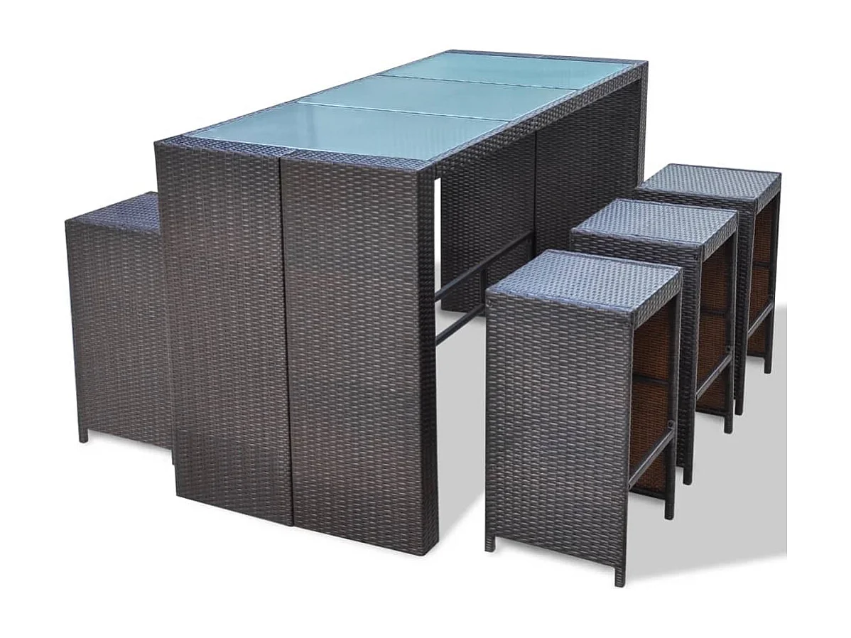 Laurent-Paul-Francis  Ensemble de bar de jardin 7 pcs coussins Résine tressée Marron