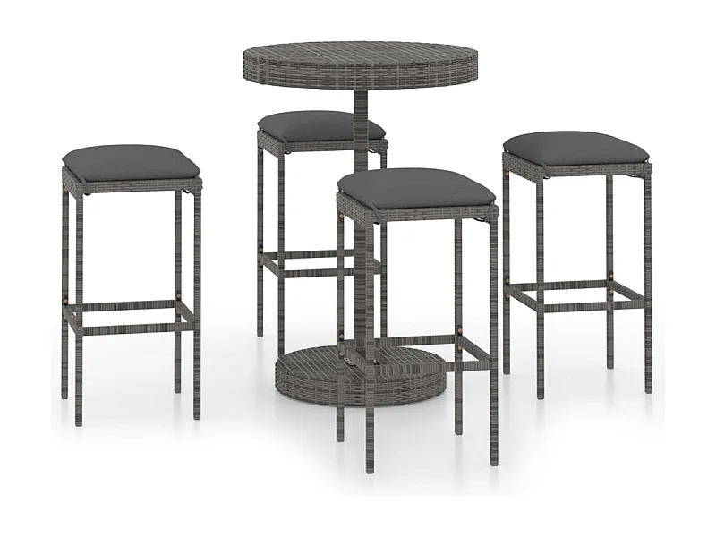 Kaden Lee  Ensemble de bar de jardin 5 pcs et coussins Résine tressée Gris