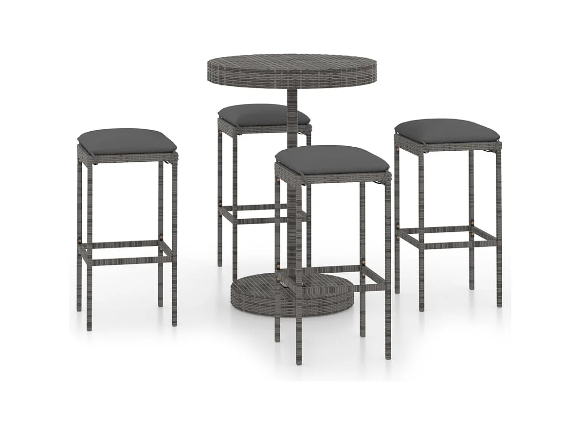 Kaden Lee  Ensemble de bar de jardin 5 pcs et coussins Résine tressée Gris