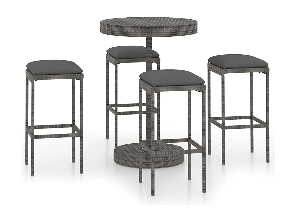 Kaden Lee  Ensemble de bar de jardin 5 pcs et coussins Résine tressée Gris