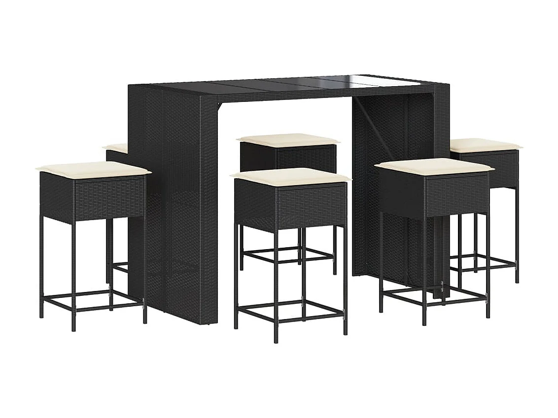 Mirlen  7-delige Tuinbarset met kussens poly rattan zwart