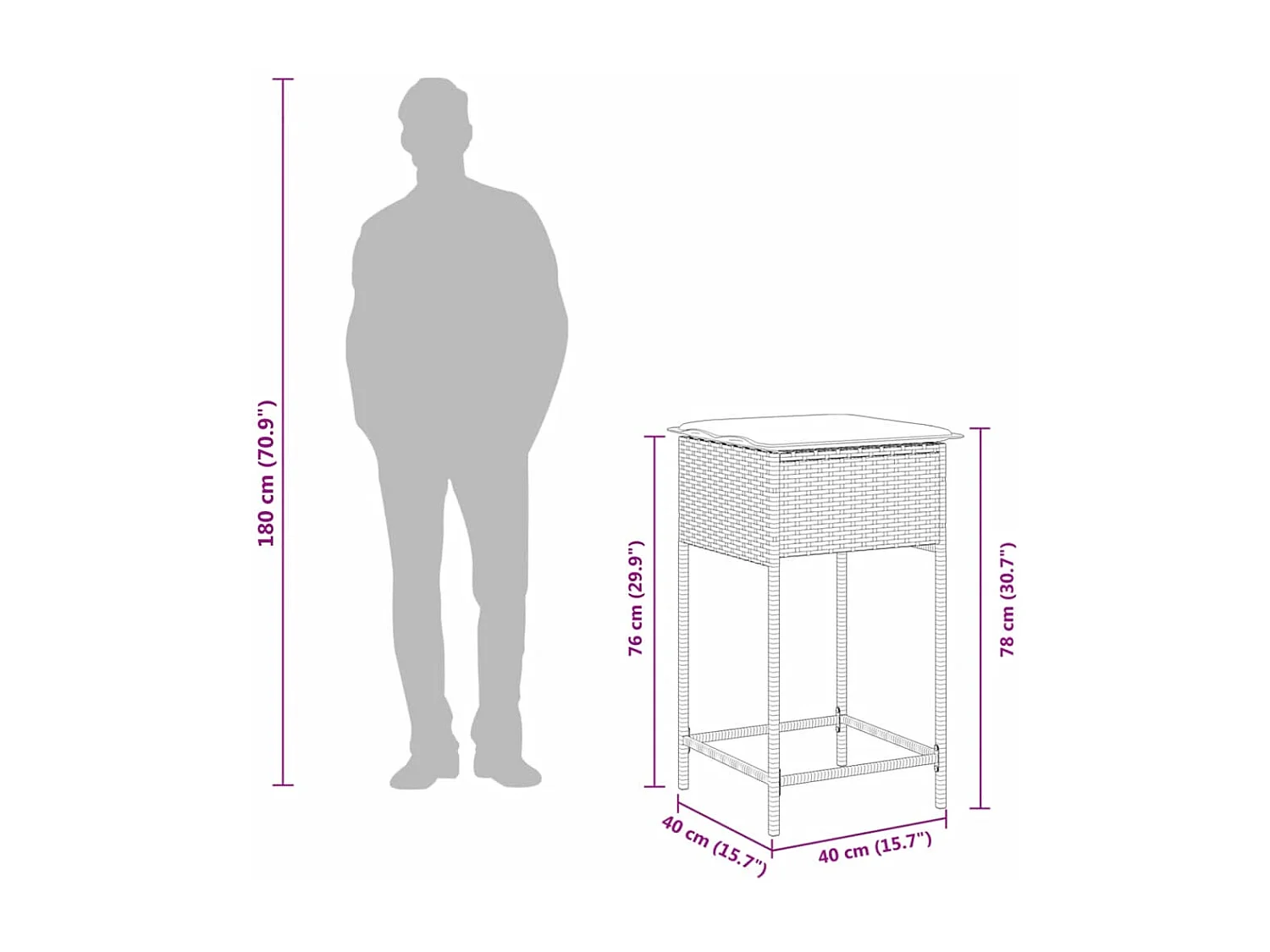 Mirlen  7-delige Tuinbarset met kussens poly rattan zwart