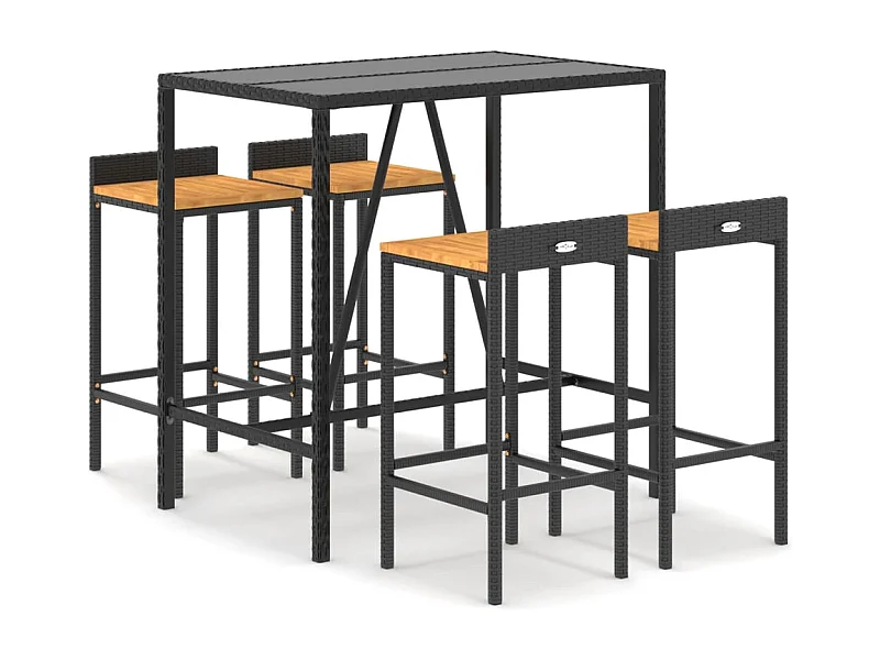 Vraldir  Ensemble de bar jardin 5 pcs noir poly rotin/bois massif acacia