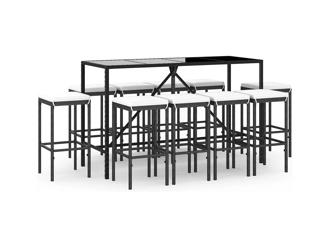 Eliron  Ensemble de bar de jardin 11 pcs avec coussins noir poly rotin