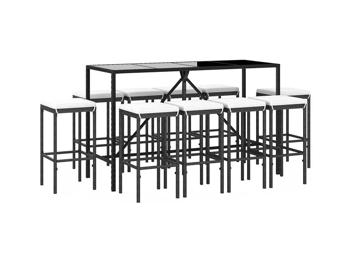 Eliron  Ensemble de bar de jardin 11 pcs avec coussins noir poly rotin
