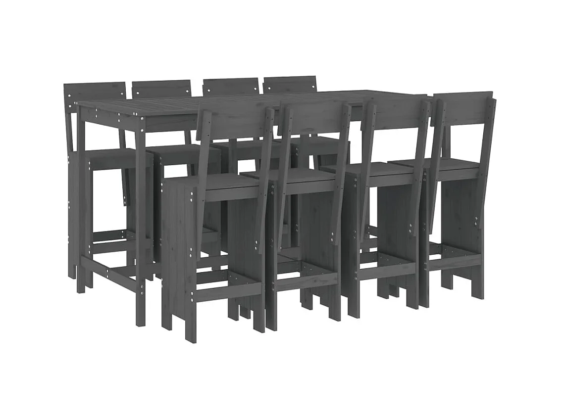 Henri-Gabriel  Ensemble de bar de jardin 9 pcs gris bois de pin massif