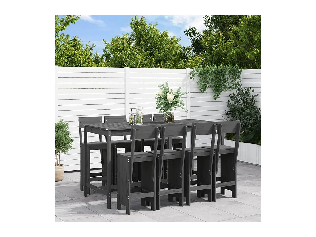 Henri-Gabriel  Ensemble de bar de jardin 9 pcs gris bois de pin massif