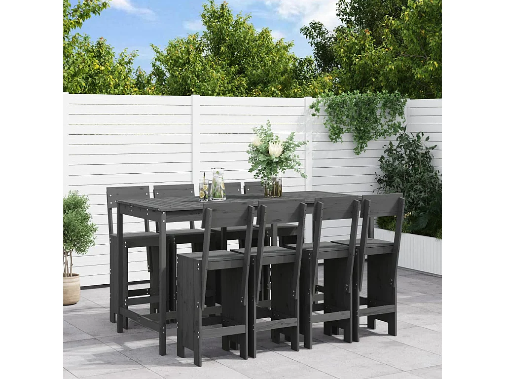 Henri-Gabriel  Ensemble de bar de jardin 9 pcs gris bois de pin massif