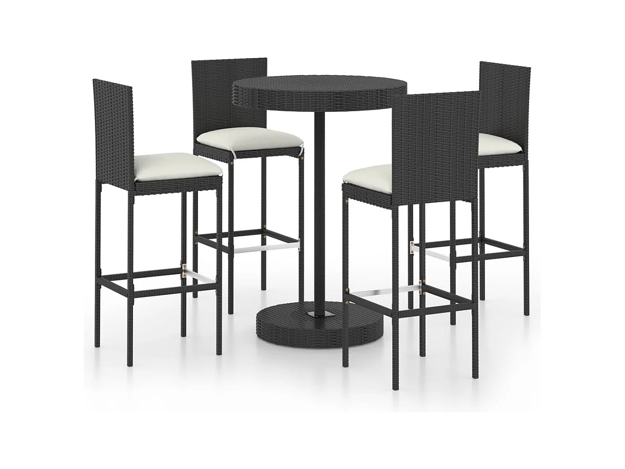 Ildir  Ensemble de bar de jardin 5 pcs et coussins Résine tressée Noir