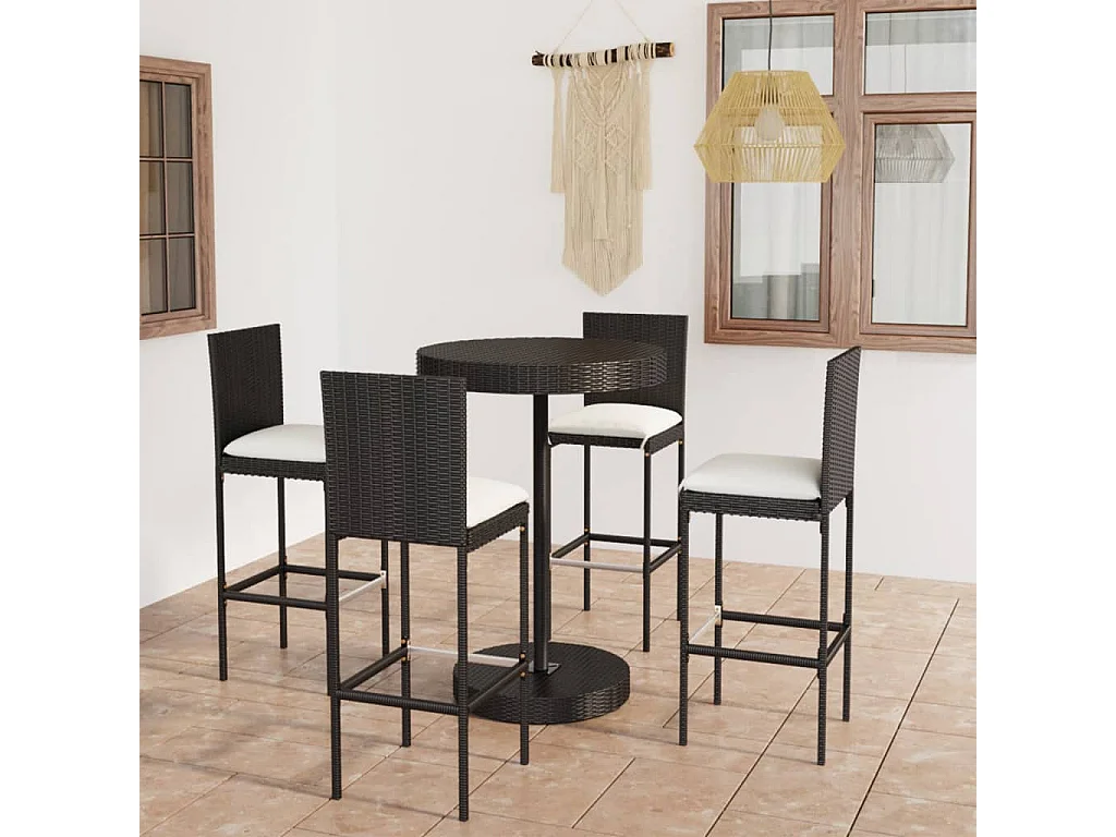 Ildir  Ensemble de bar de jardin 5 pcs et coussins Résine tressée Noir