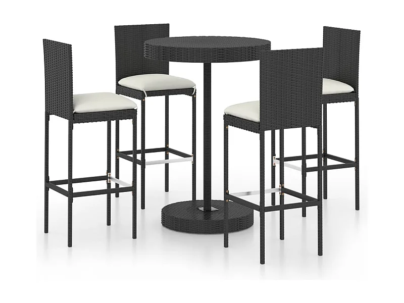 Ildir  Ensemble de bar de jardin 5 pcs et coussins Résine tressée Noir